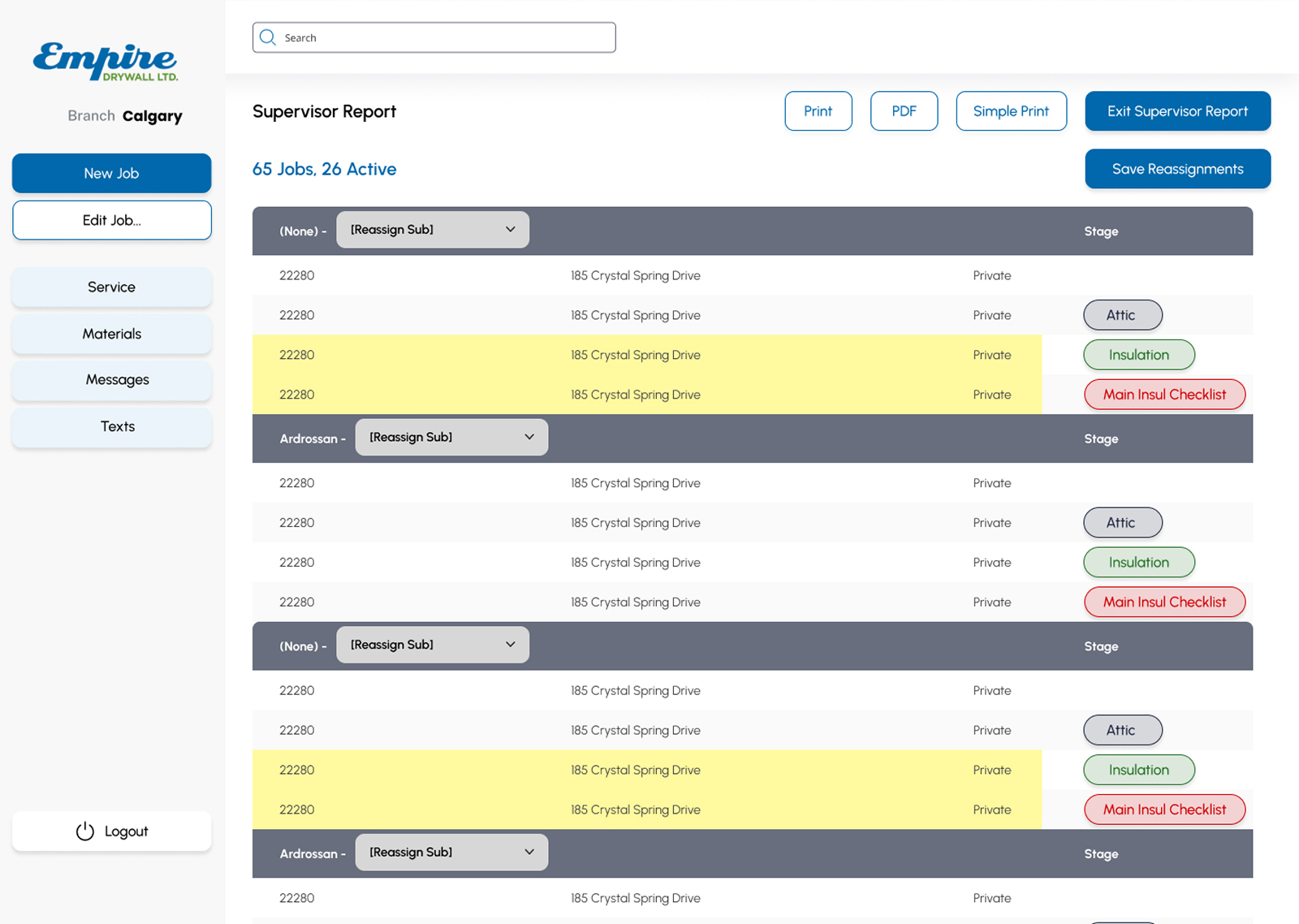 Empire Drywall app screen
