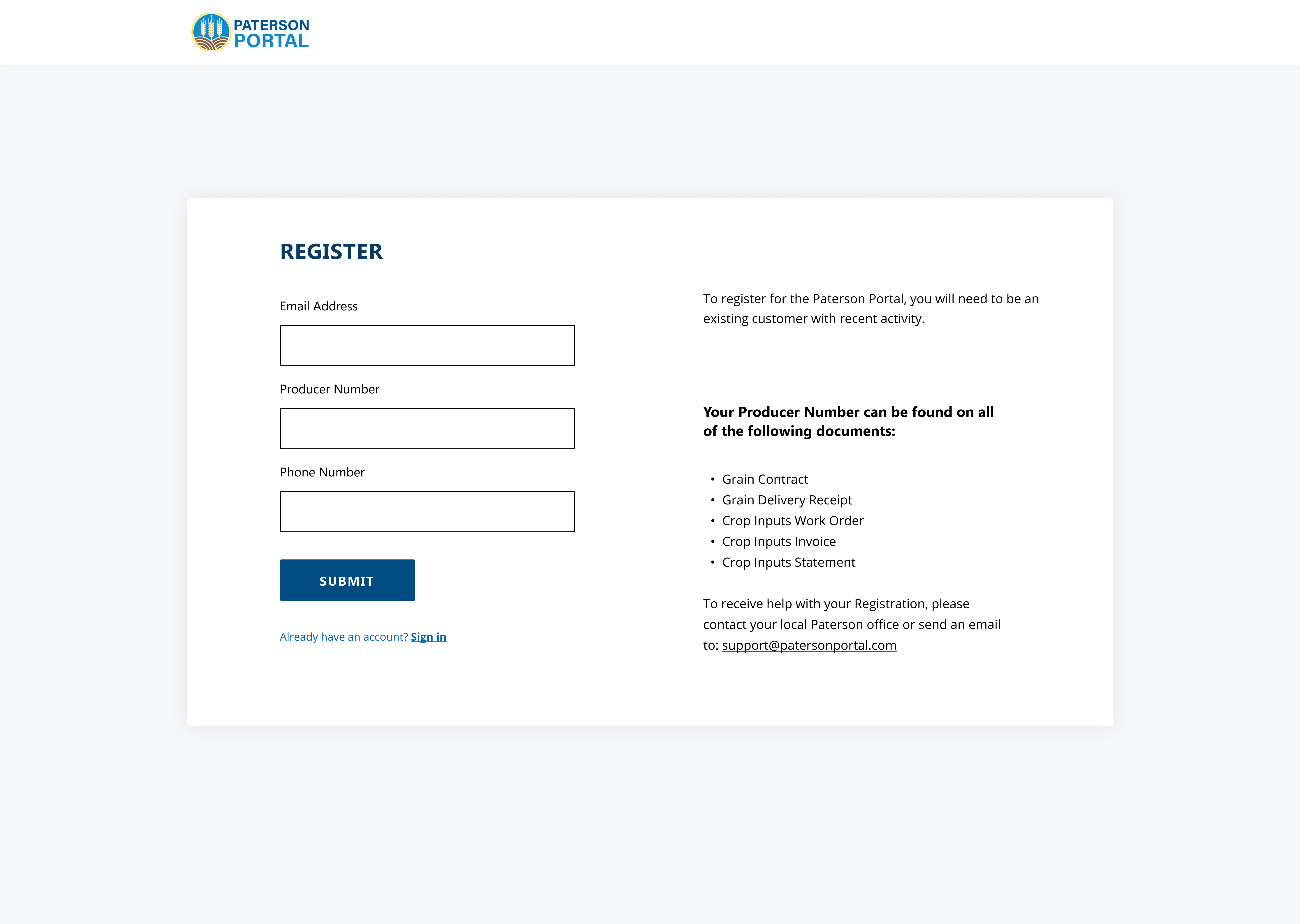 Patterson Grain app screen