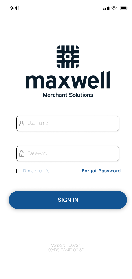 Maxwell Merchant Solutions app screen