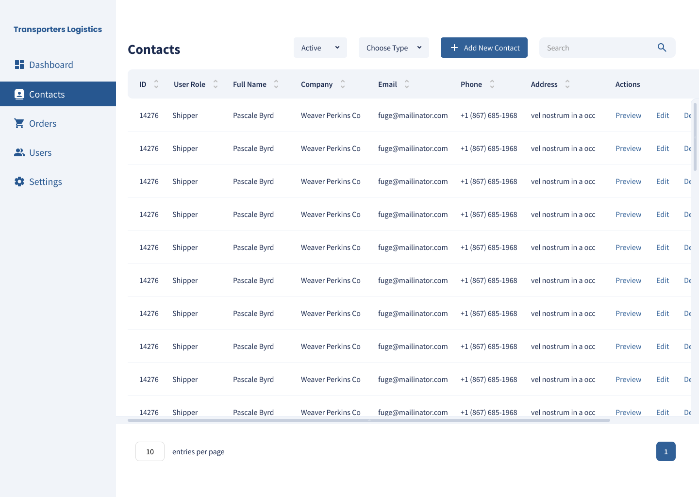 Transporters Logistics app screen