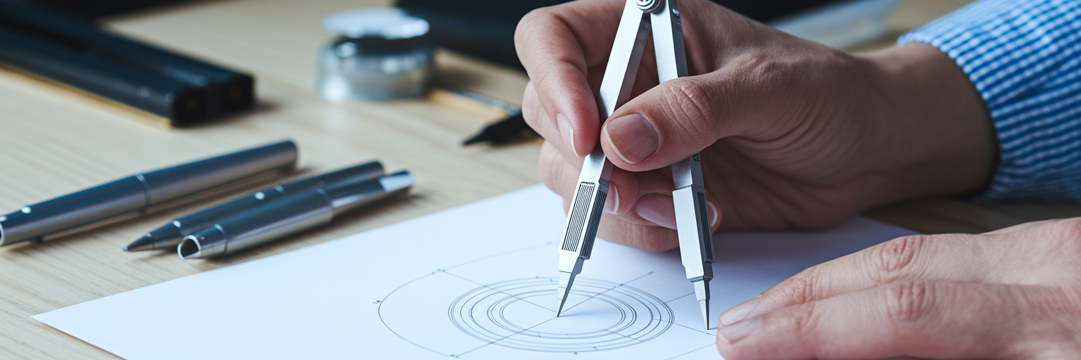 Designer using a compass for precise drawing.