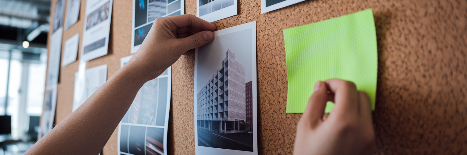 Hands arranging a physical moodboard
