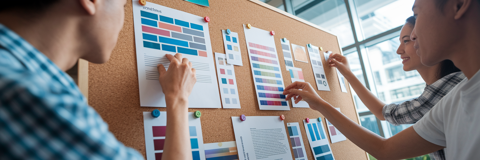 Creative team collaborating on a physical moodboard.