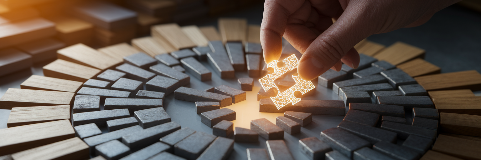 Hand placing glowing piece into mosaic.