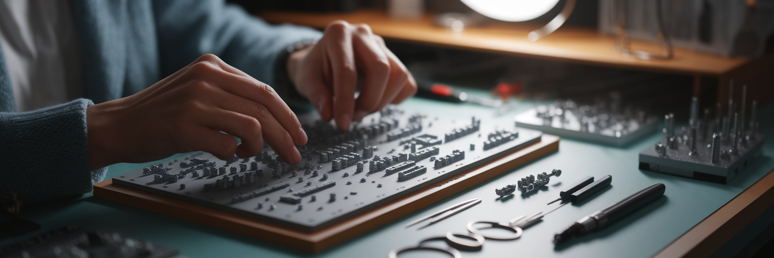 Hands carefully assembling a complex model kit.