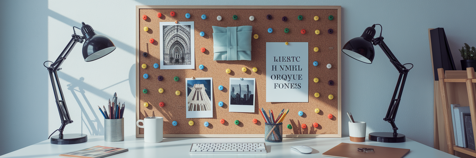 Organized inspiration board on a clean desk.