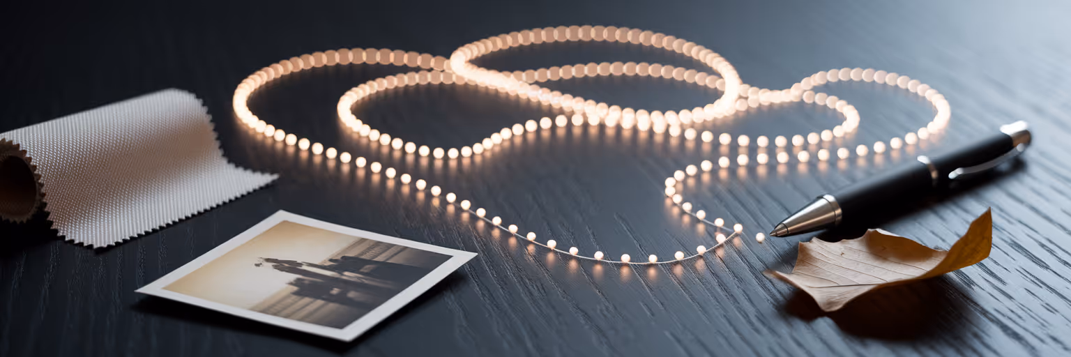 Glowing threads connecting inspirational design objects.