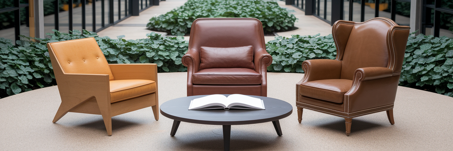 Three distinct chairs around a shared book