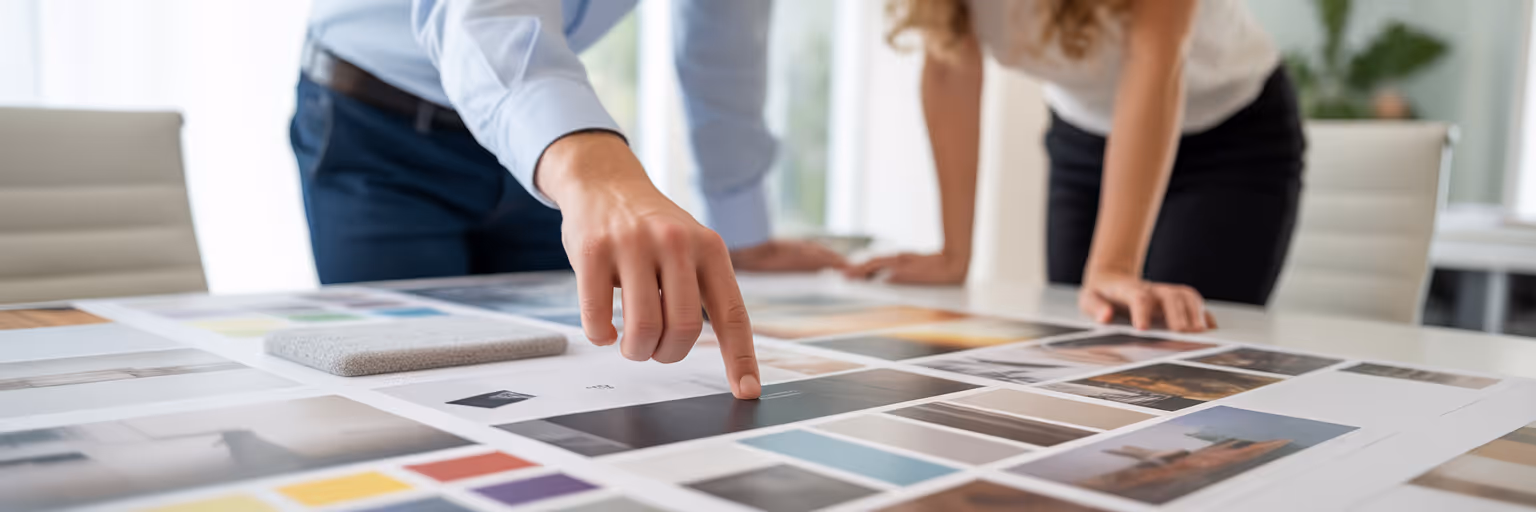 Designer presenting a moodboard to a client.