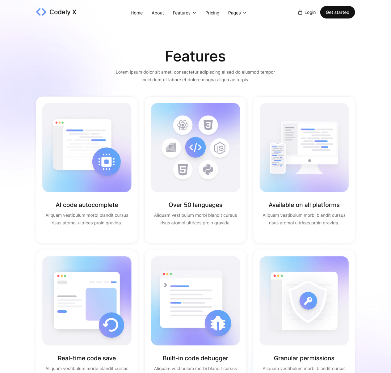 Codely X - Features page - B2B SaaS Startup Webflow Template