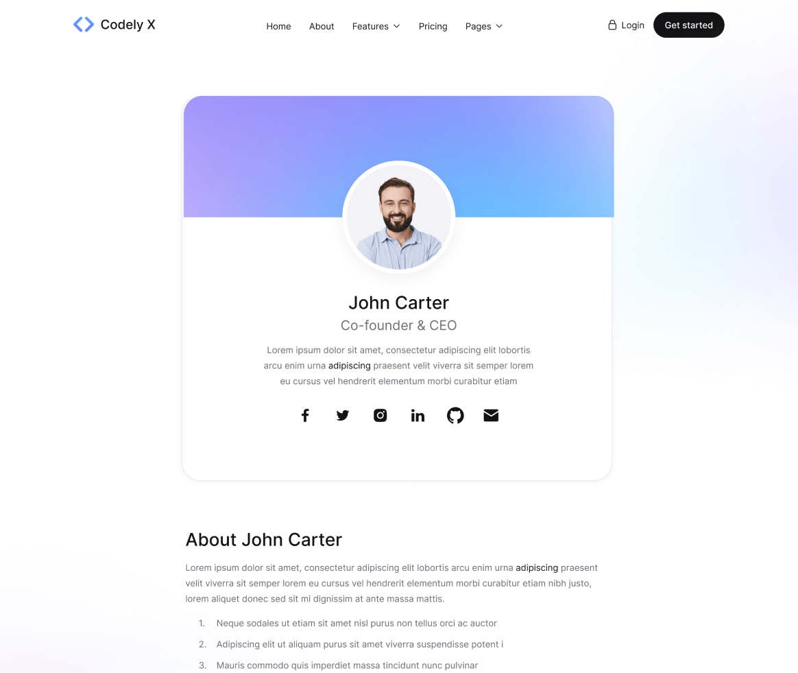Codely X - Team Member page - B2B SaaS Startup Webflow Template