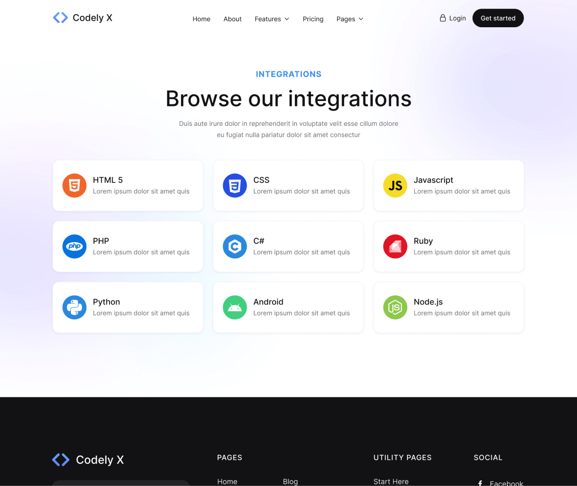 Codely X - Integrations page - B2B SaaS Startup Webflow Template