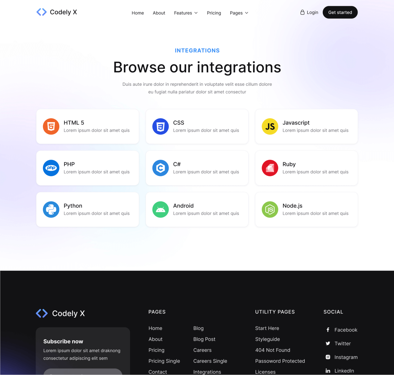 Codely X - Integrations page - B2B SaaS Startup Webflow Template