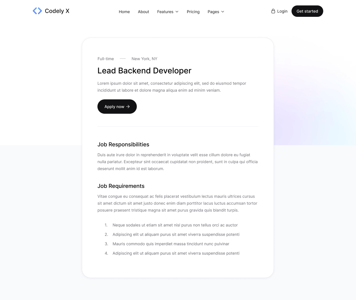Codely X - Careers Single page - B2B SaaS Startup Webflow Template