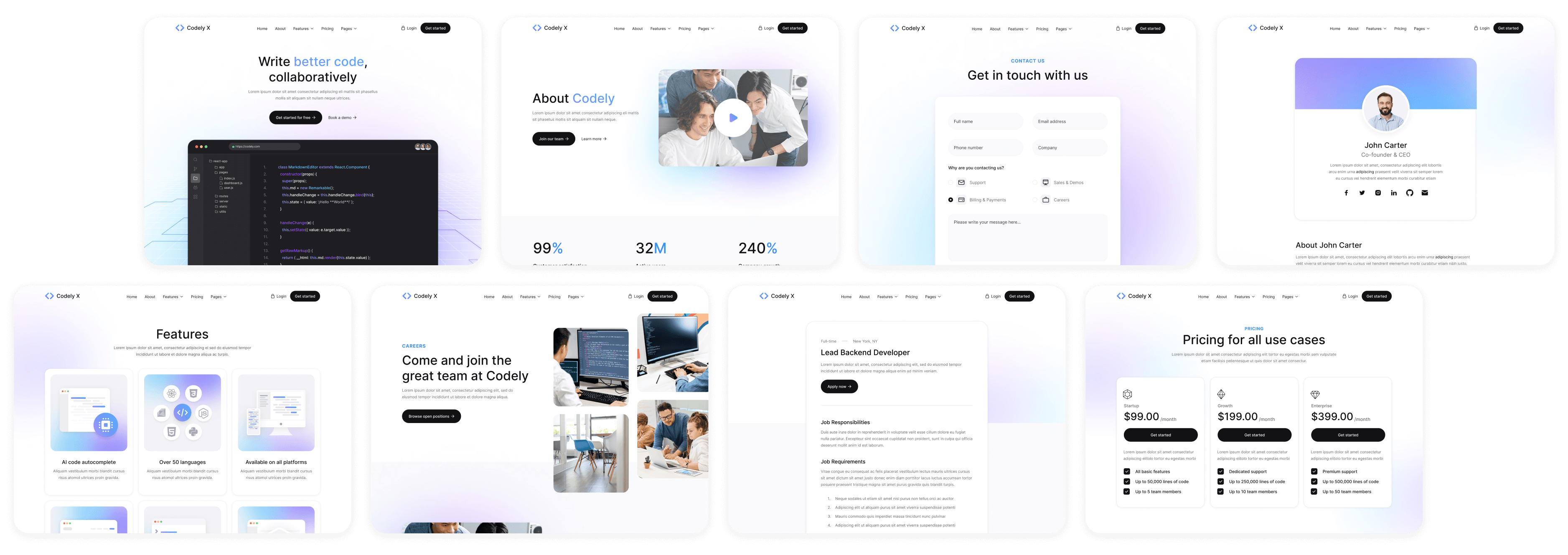 Codely X - Buy now on Webflow - B2B SaaS Startup Webflow Template