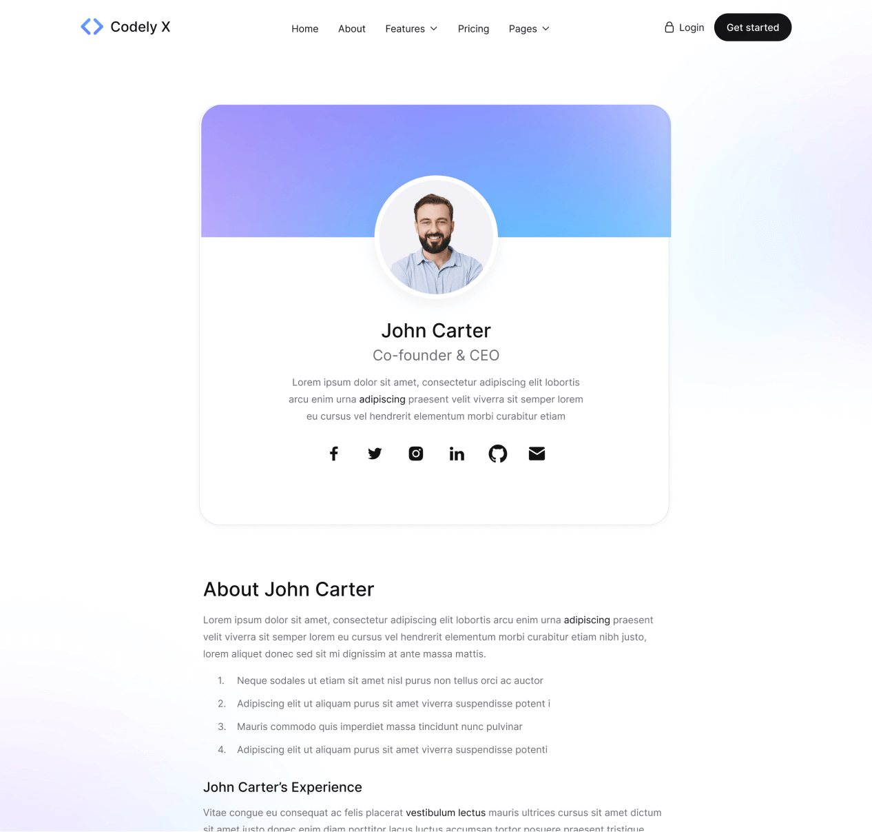 Codely X - Team Single page - B2B SaaS Startup Webflow Template