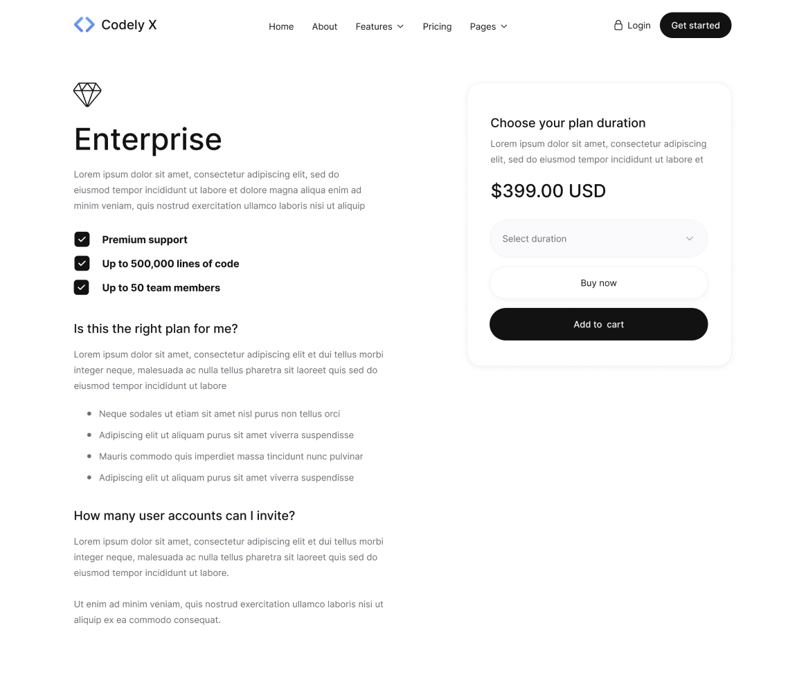 Codely X - Pricing Single page - B2B SaaS Startup Webflow Template