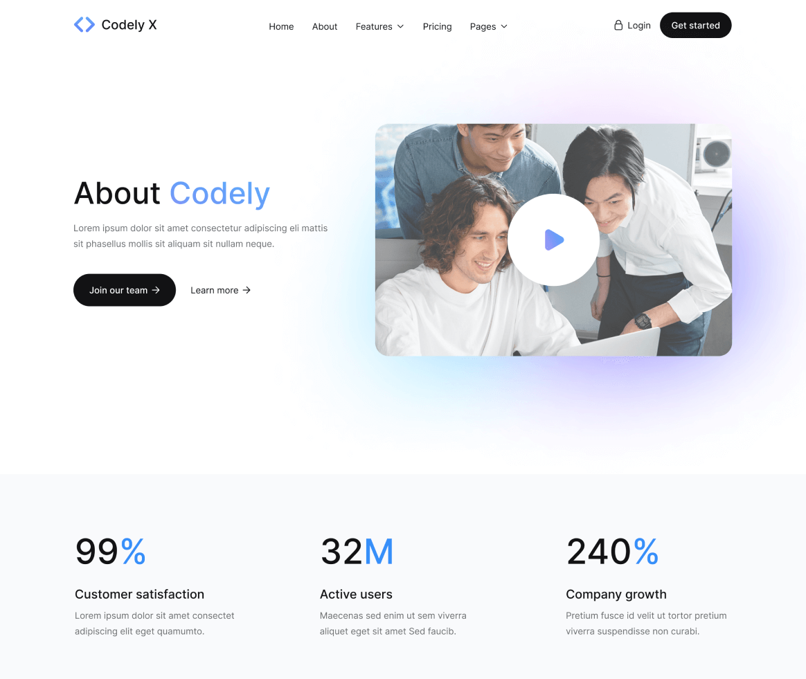Codely X - About page - B2B SaaS Startup Webflow Template