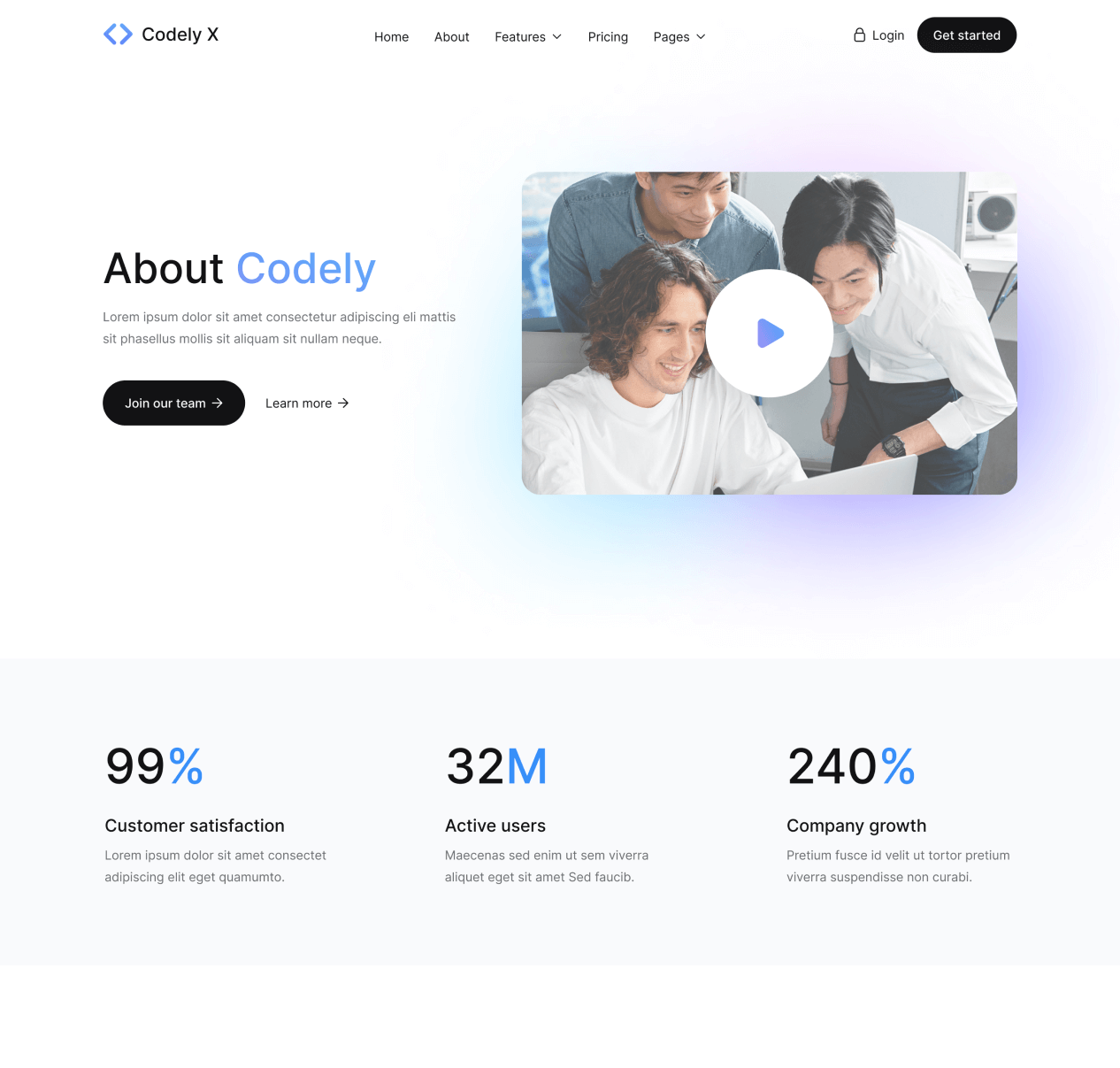 Codely X - About page - B2B SaaS Startup Webflow Template