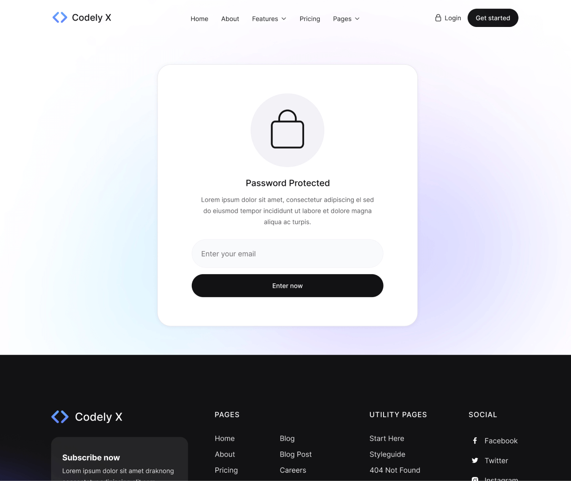 Codely X - Password Protected page - B2B SaaS Startup Webflow Template