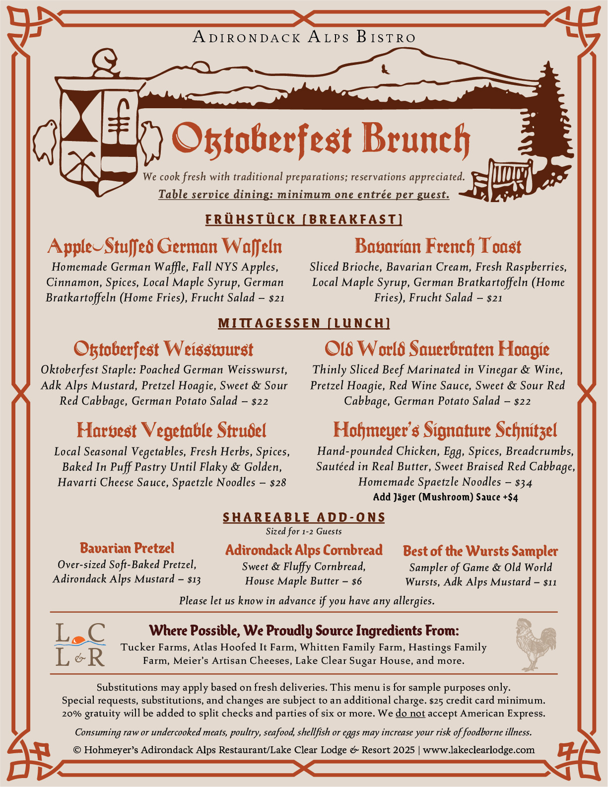 Adirondack Alps Bistro Oktoberfest Brunch menu. Click the image for a PDF version.