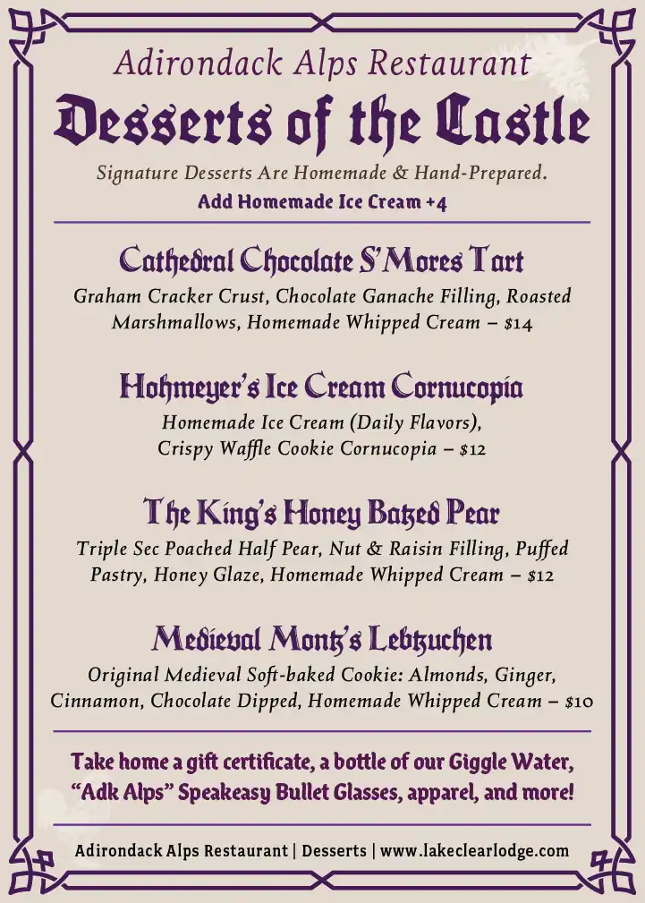 Desserts of the Castle. Click image for PDF version.