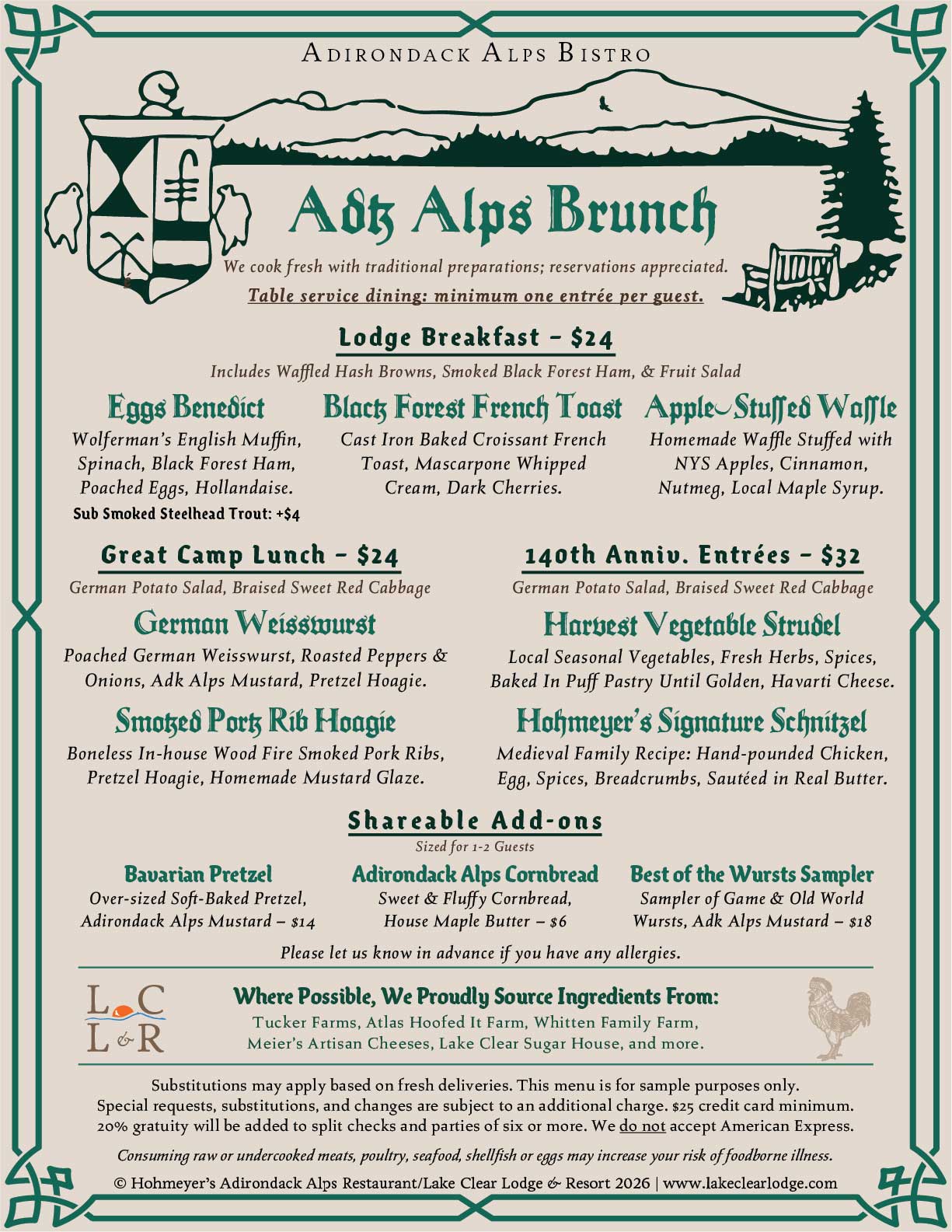 Adirondack Alps Brunch Menu. Click for PDF.
