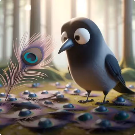 A Jackdaw and Peacock Feathers