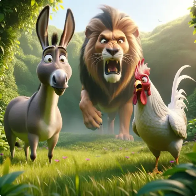 The Donkey, The Rooster, and The Lion