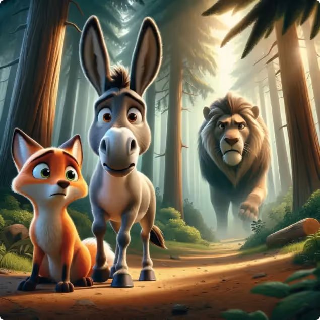 The Lion, Donkey and Fox