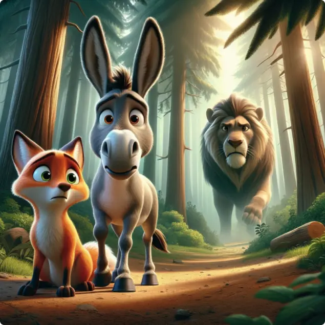 The Lion, Donkey and Fox