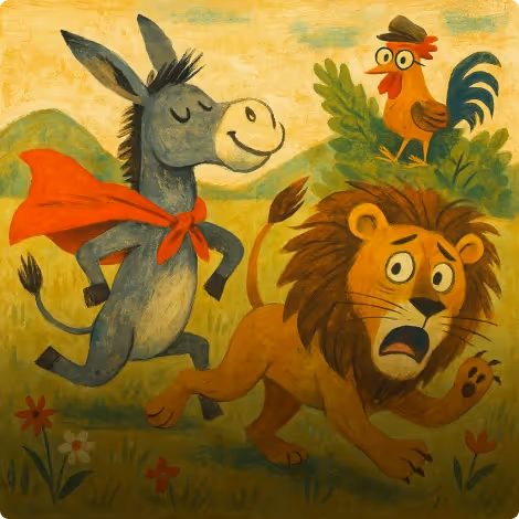 The Donkey, The Rooster, and The Lion