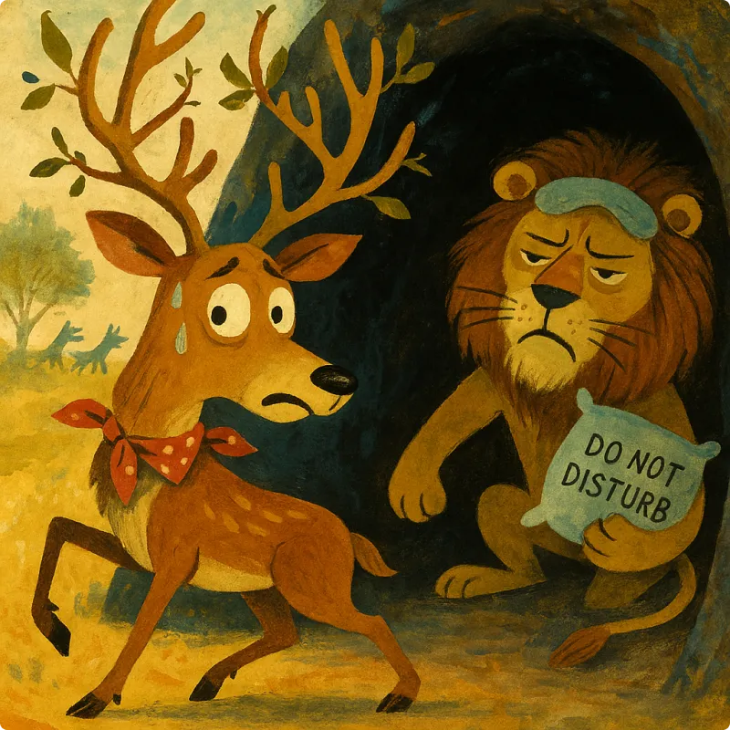 Aesop's Fables - The Stag and the Lion in a Caves