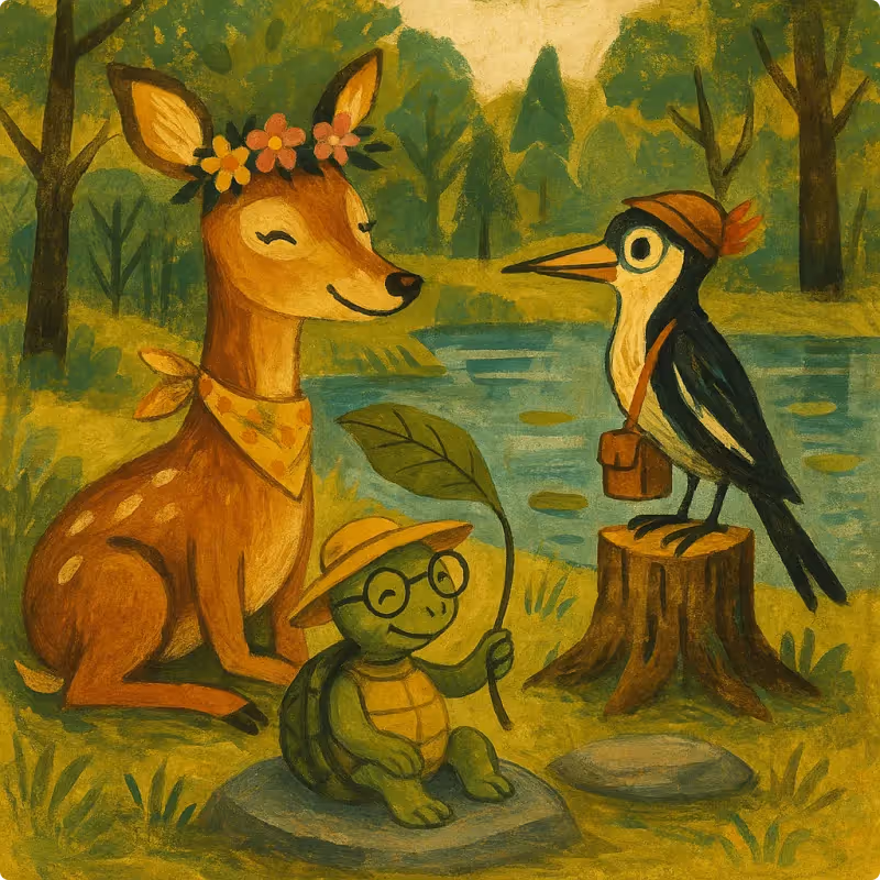 Jataka Tales - The Woodpecker, Turtle, And Deer