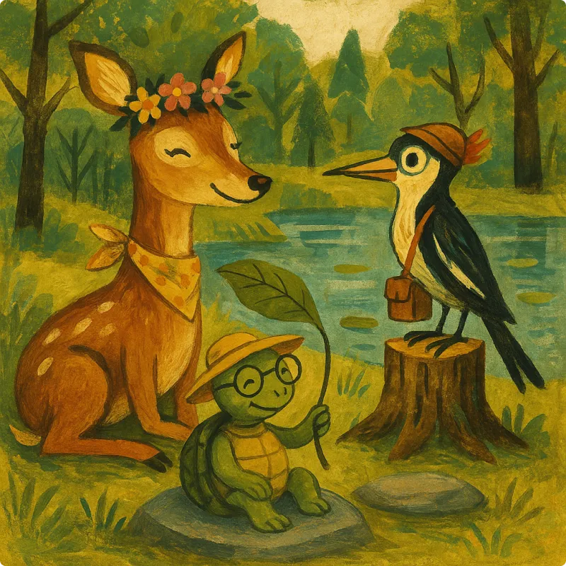 Jataka Tales - The Woodpecker, Turtle, And Deer