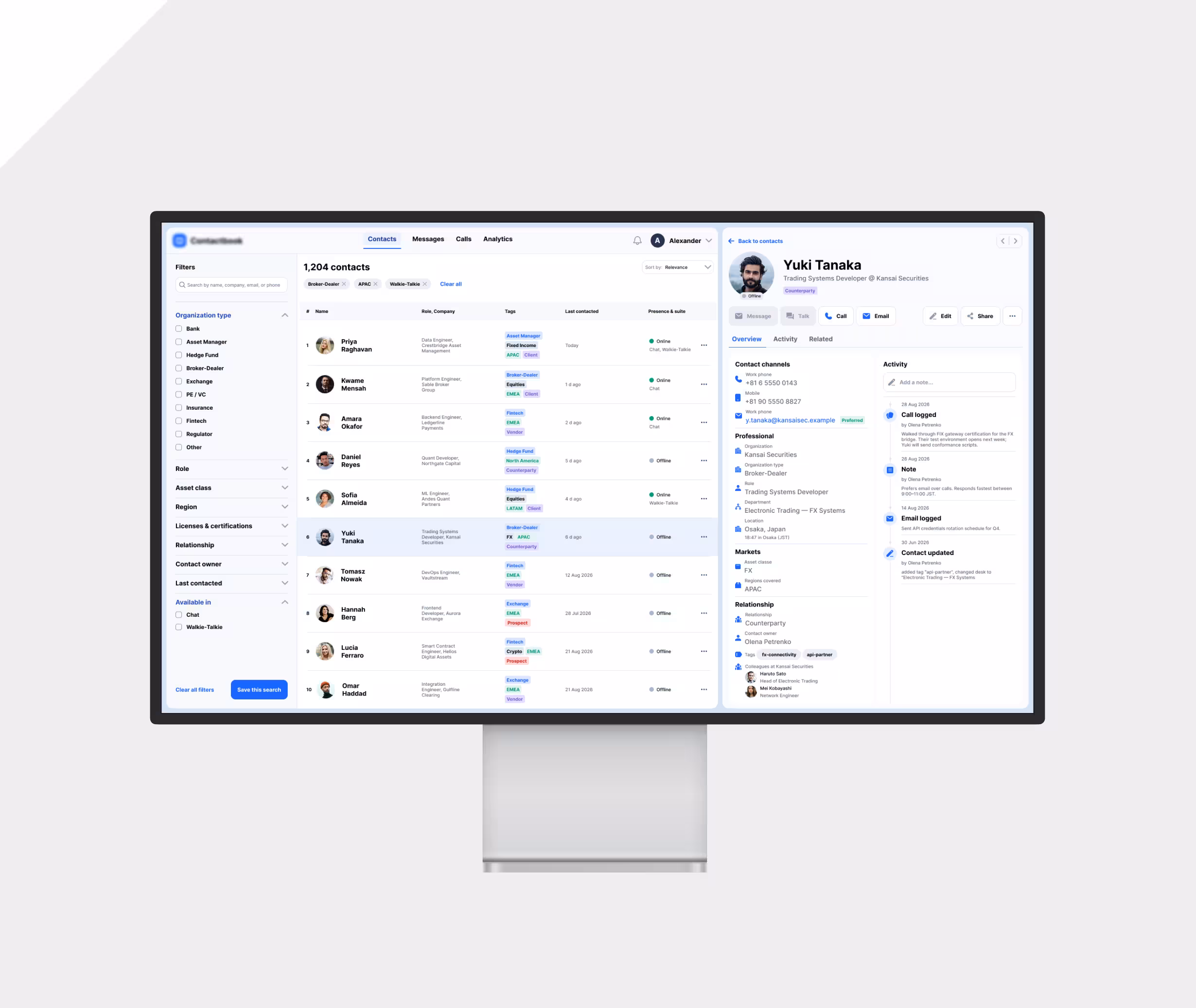 Contact Book for the Finance Industry