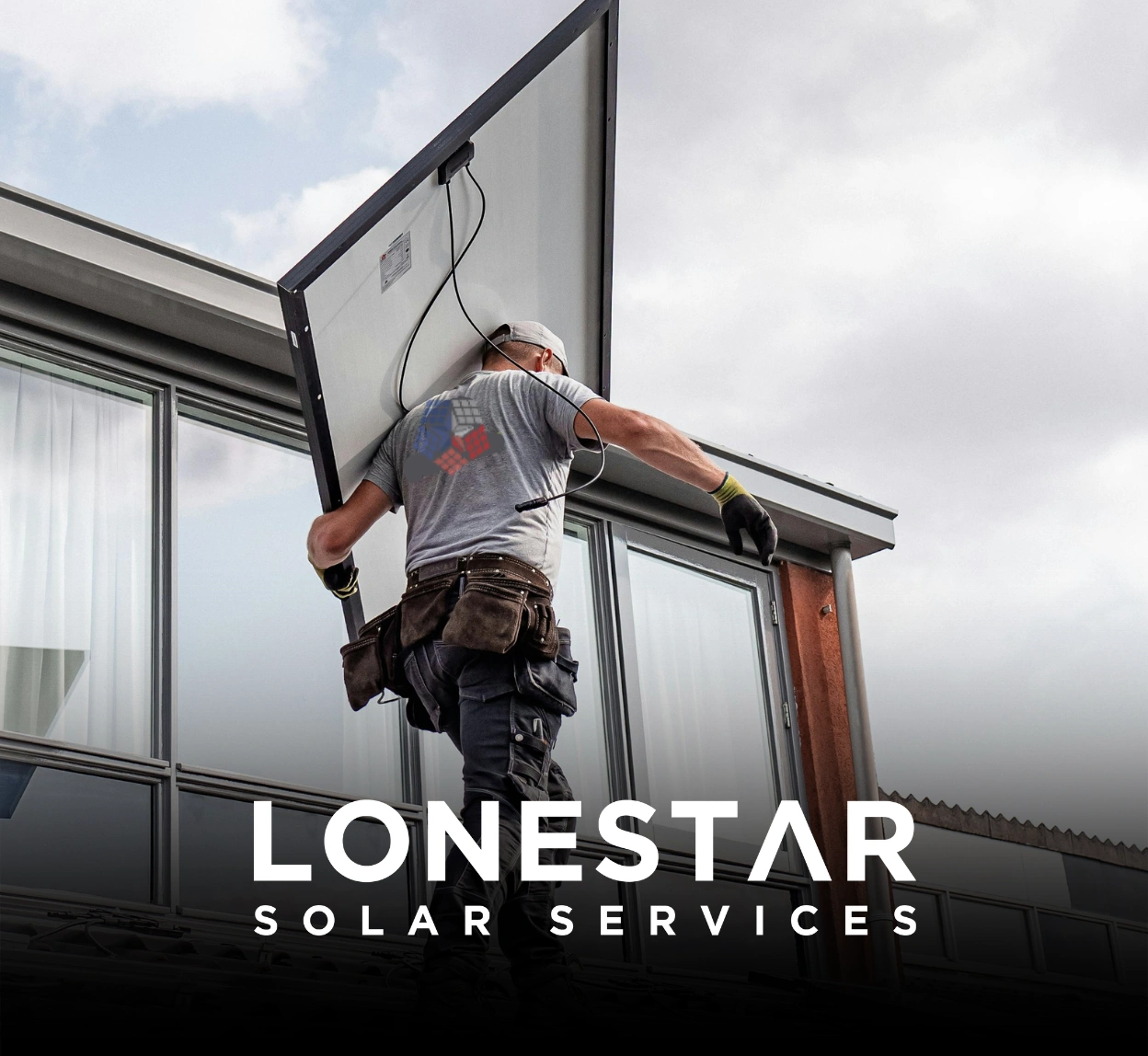 Solar panels being repaired on a roof