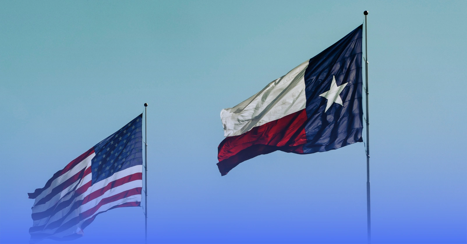 US and Texas flag waving in the wind
