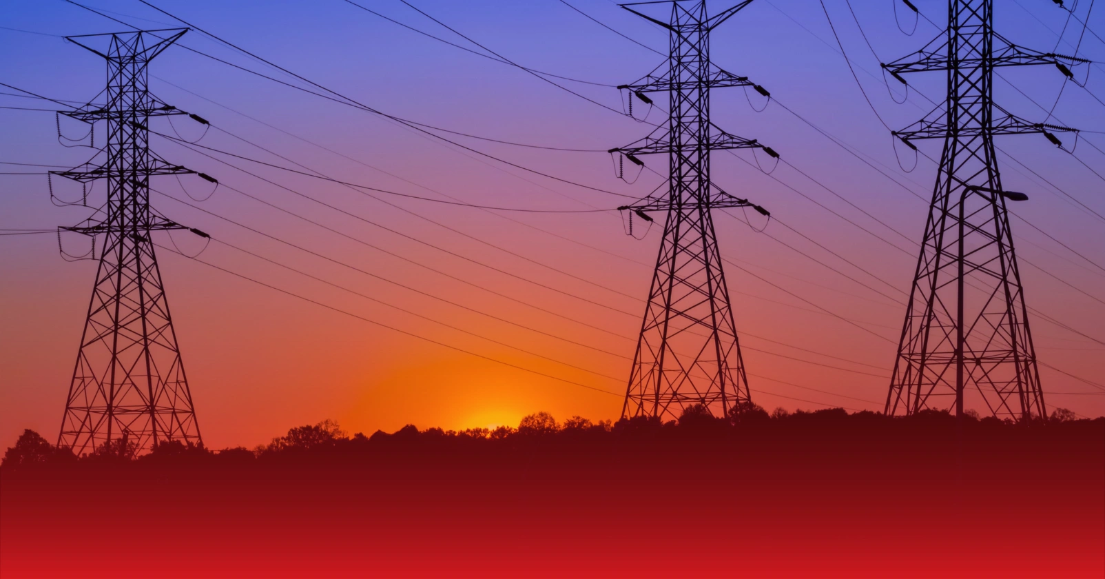 Electrical transmission lines with a Texas sunset in the background