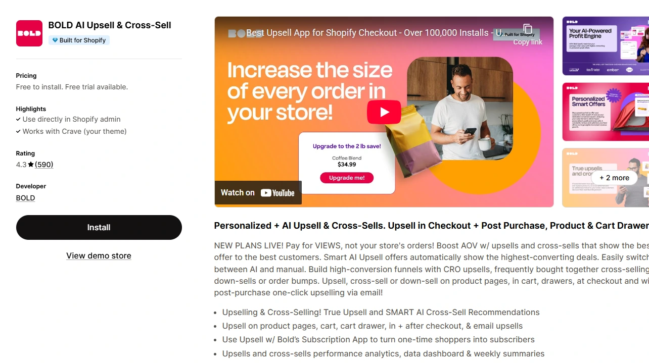 Presentation image of BOLD Upsell app for Shopify
