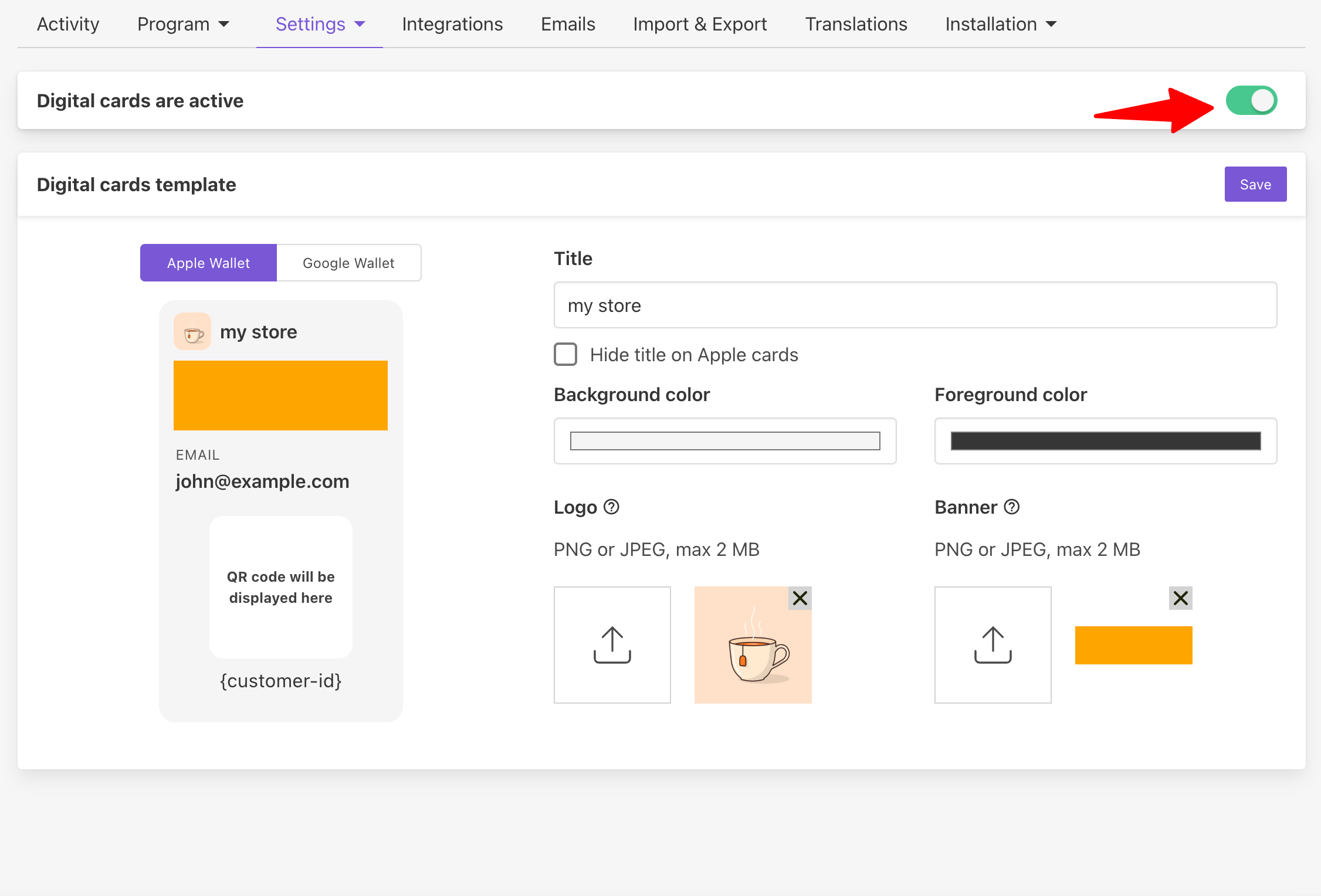Activating loyalty digital cards