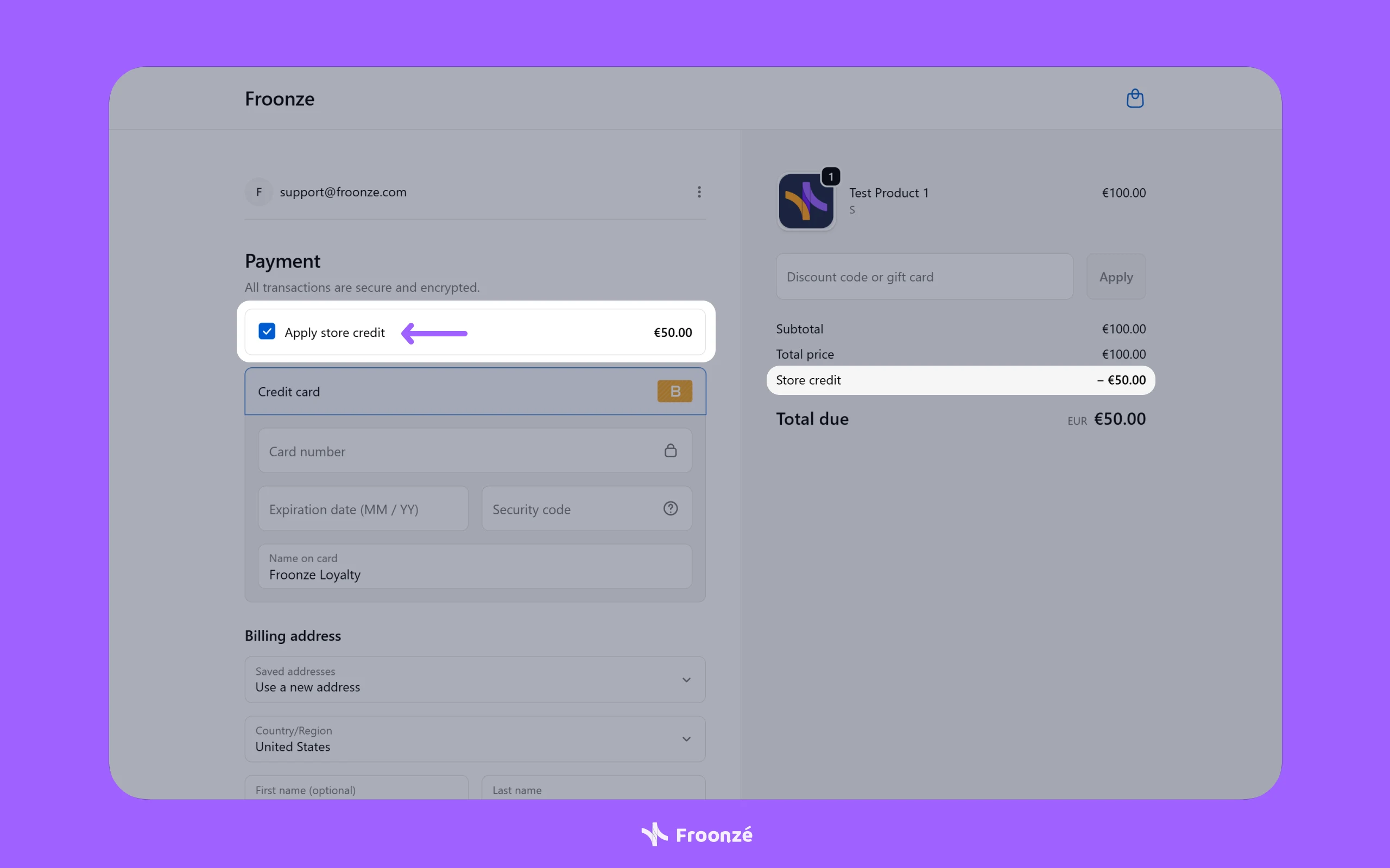 Screenshot of Shopify Store Checkout Apply Store Credit as Payment Method