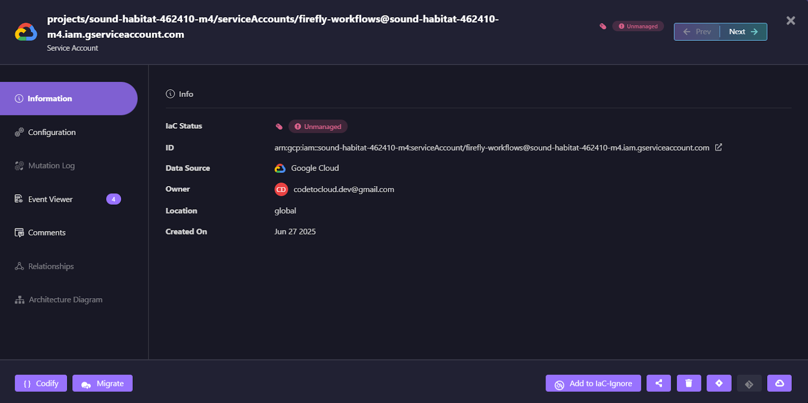 GCP Service Account detected