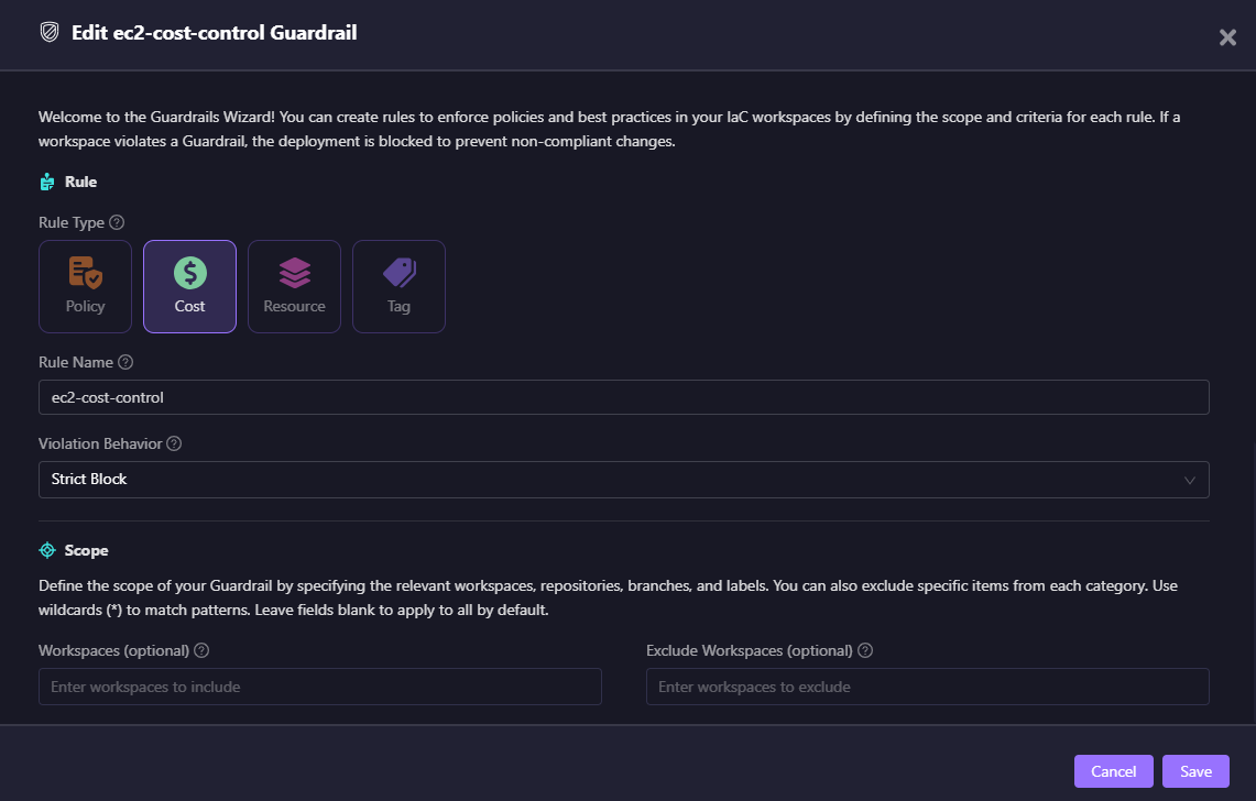 how the ec2-cost-control Guardrail is set up
