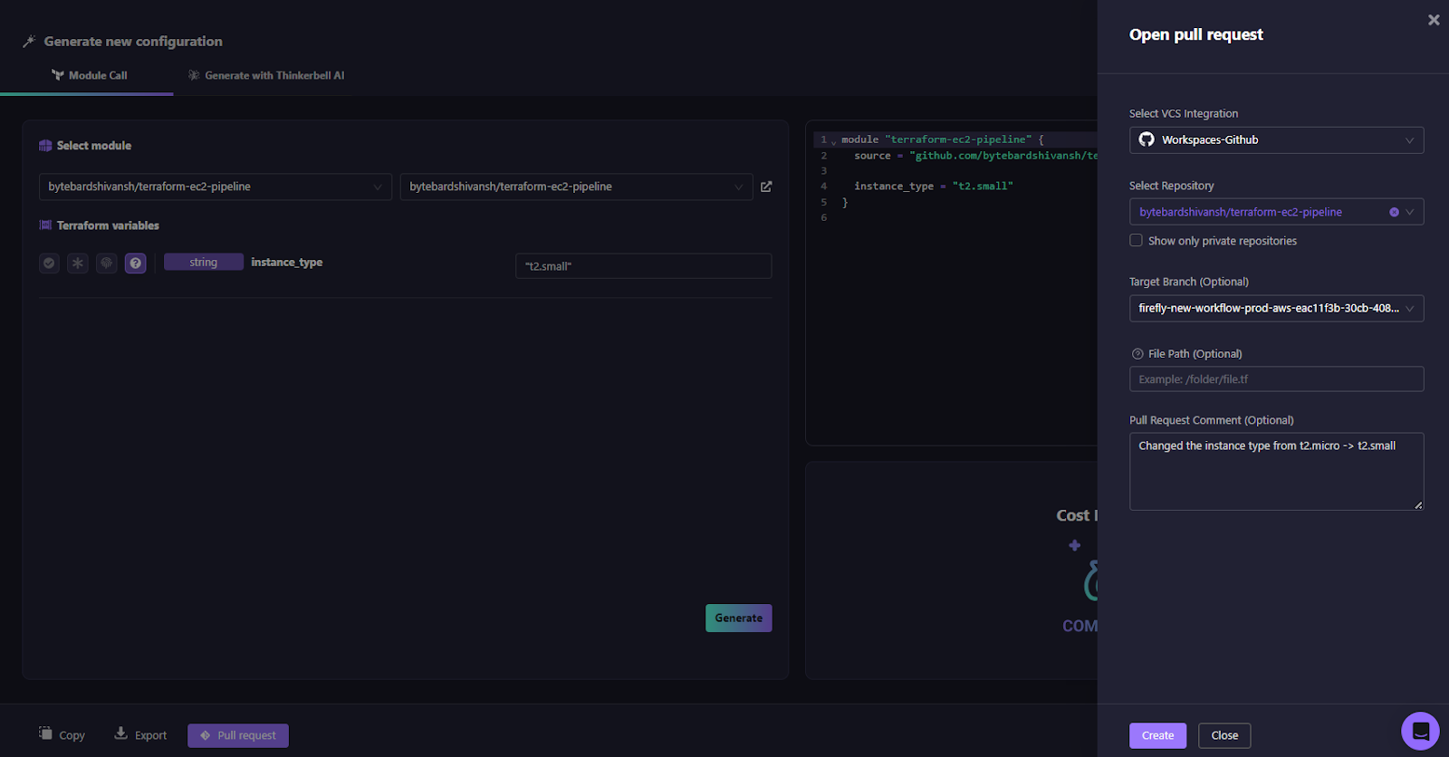how Firefly handles module usage and GitOps in a real IaC workflow: