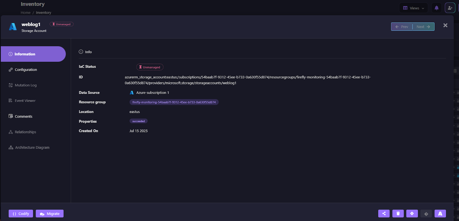 Firefly routes you directly to the Inventory view of that exact resource