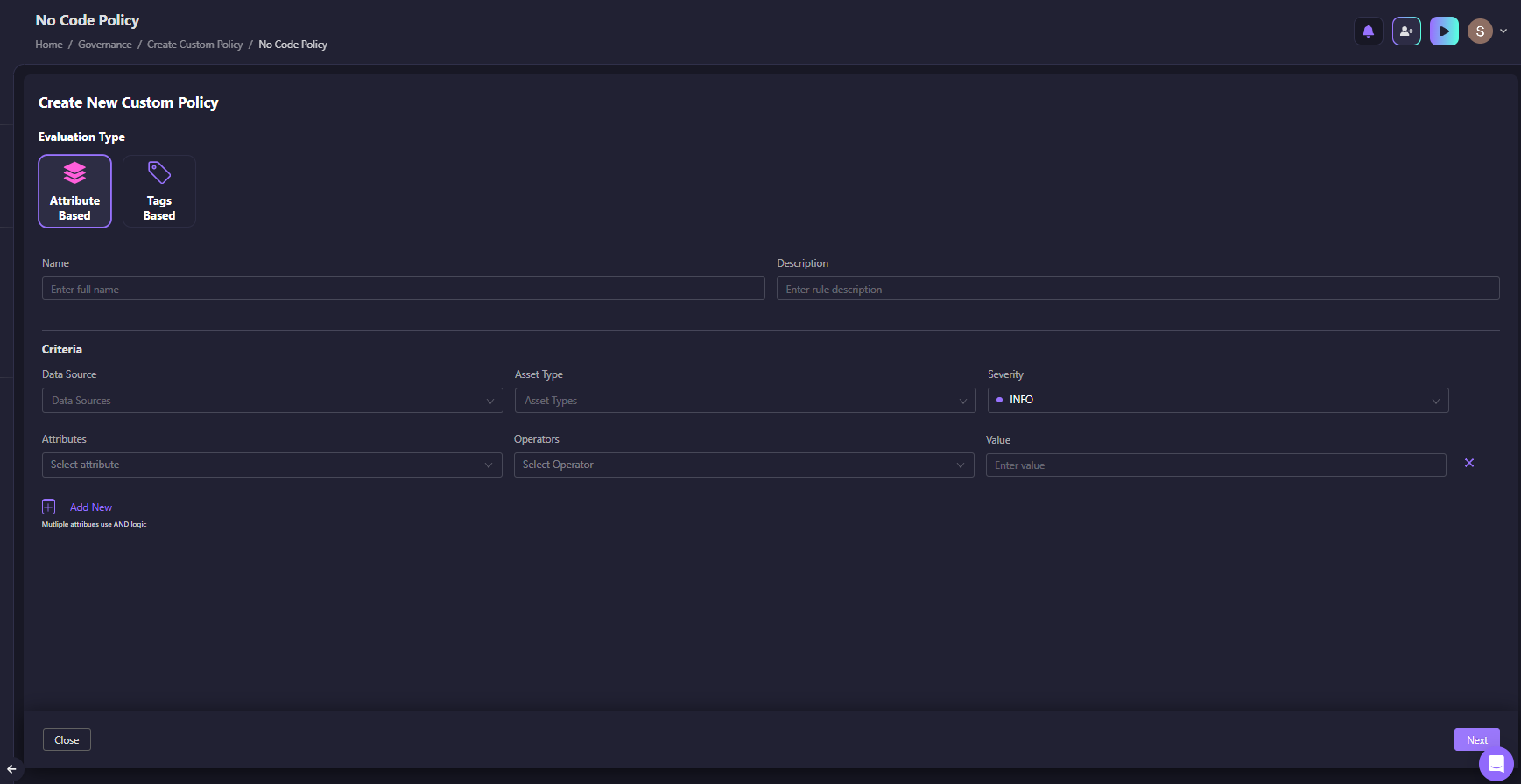 Firefly No-Code Policy Builder attribute tag-based compliance rules
