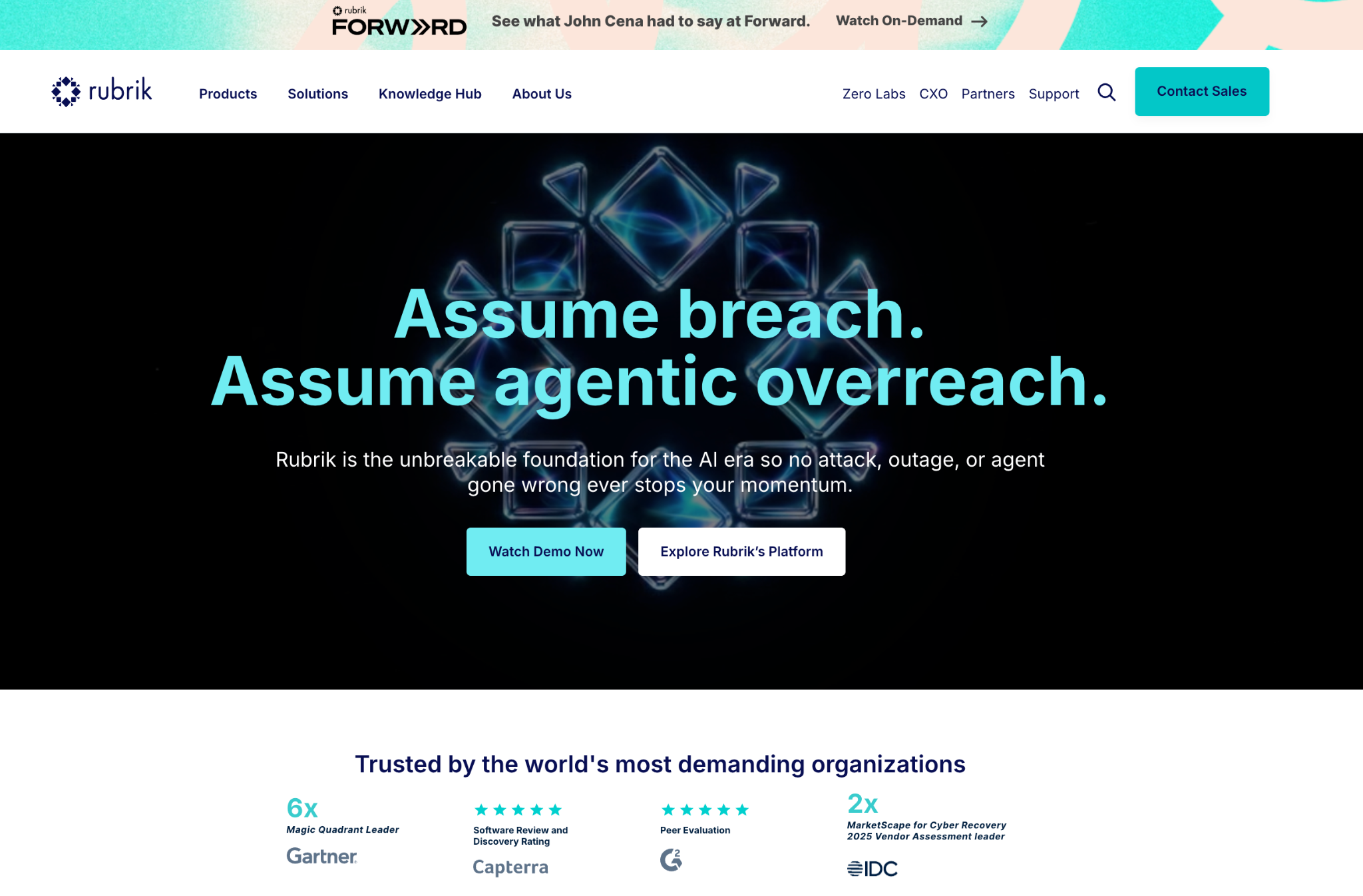 Rubrik homepage: Assume breach, assume agentic overreach