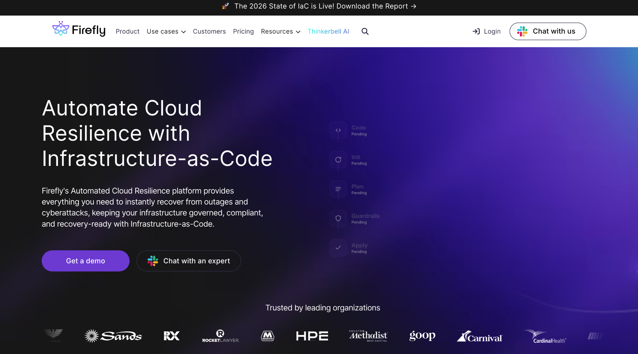 Firefly AI homepage: Automate cloud resilience with Infrastructure-as-Code