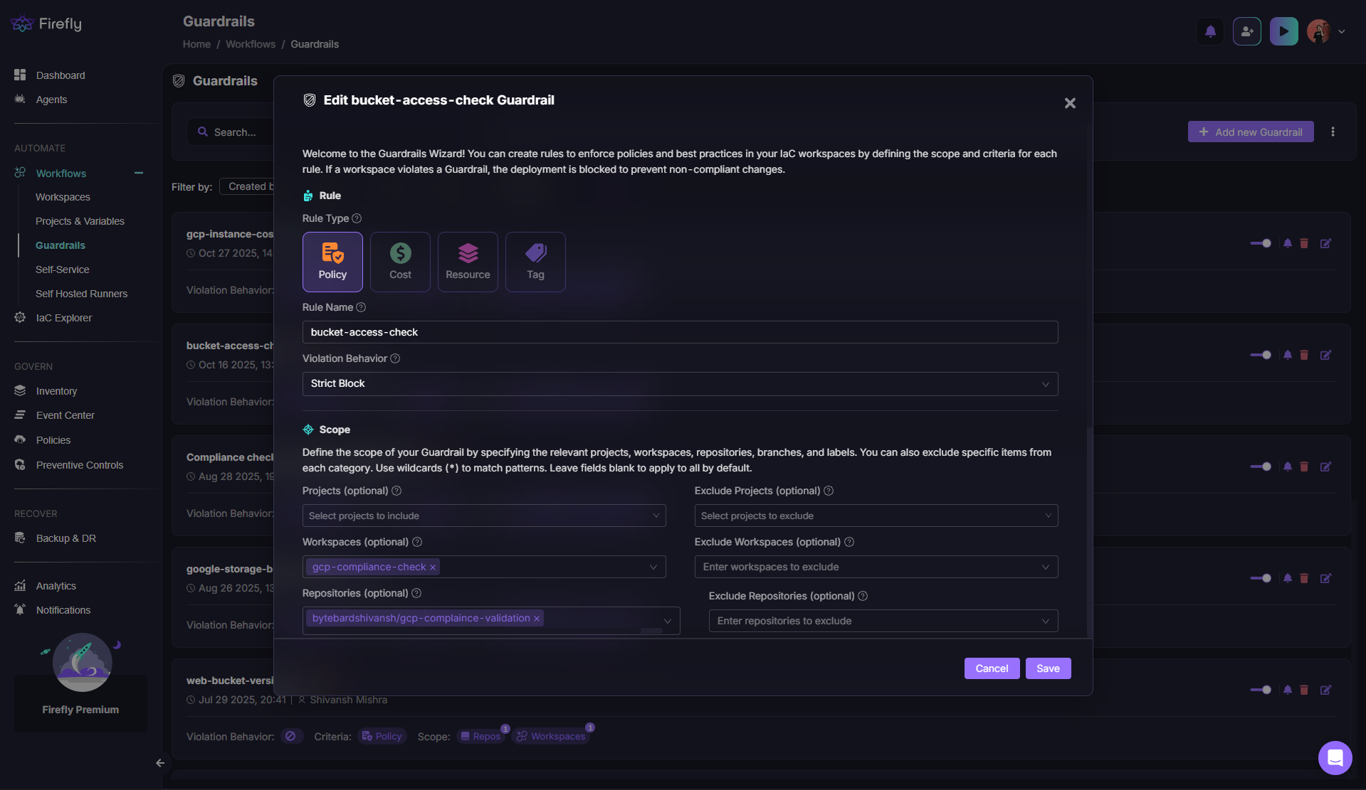 Terraform Cloud migration cutover dashboard showing infrastructure changes and policy activity
